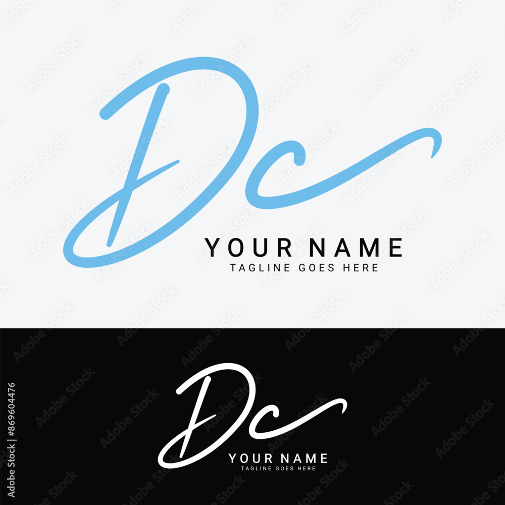 Fototapeta premium D, C, DC Initial letter logo. Alphabet DC Handwritten Signature logo