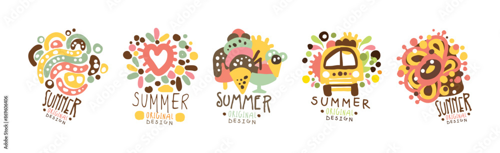 Summer Label and Original Design Bright Logo Vector Set
