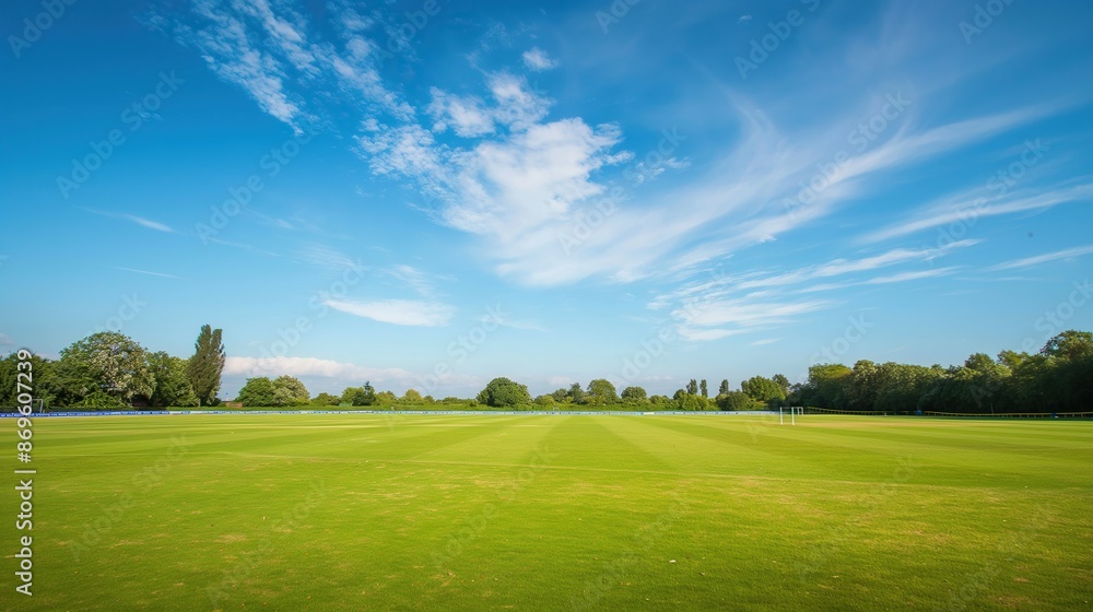 cricket field on a sunny day. Cricket pitch empty summer sport green grass field background. cricket pitch on a sunny day. cricket field on a sunny day. Cricket pitch empty summer sport green grass field background. cricket pitch on a sunny day.