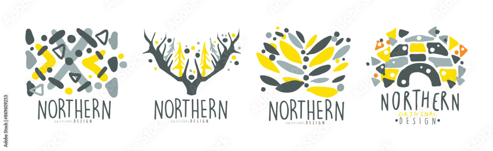 Northern Logo Original Design Template with Fancy Shapes Vector Set Northern Logo Original Design Template with Fancy Shapes Vector Set