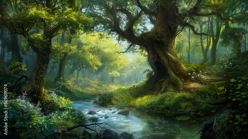 a beautiful magical fairy forest background.