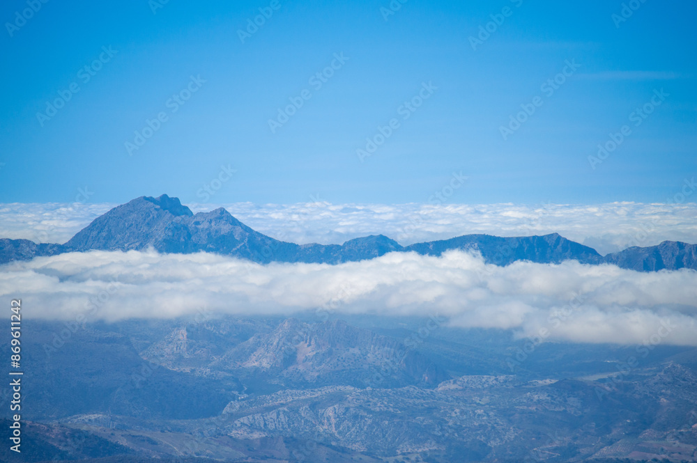 Fototapeta premium Panoramic view from the hiking trail to Torrecilla peak, Sierra de las Nieves national park, Andalusia, Spain