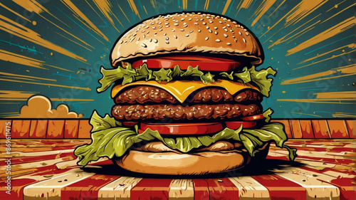 Wallpaper Mural Attractive burger advertisement in vector and pop art style Torontodigital.ca