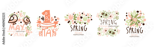 Spring Label and Logo Original Design Vector Set