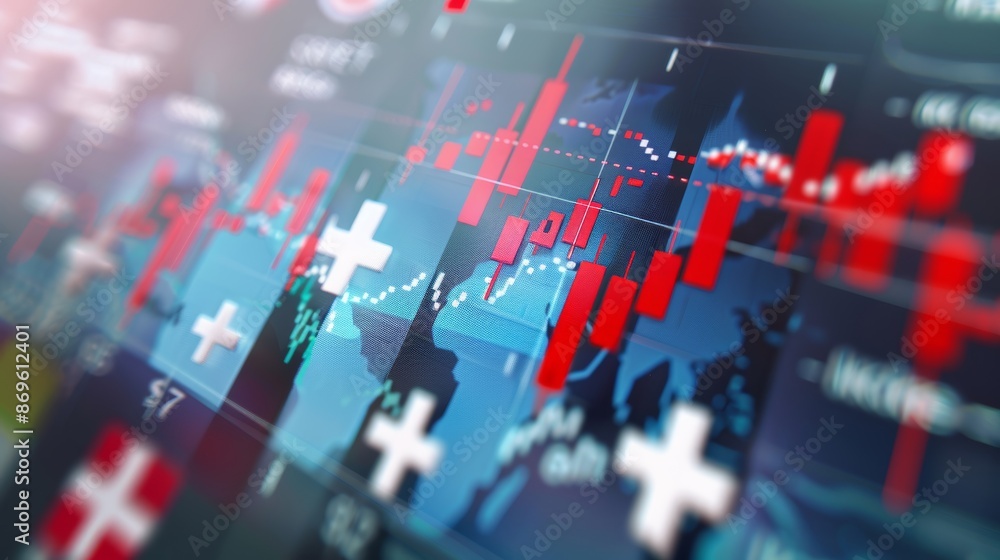Fototapeta premium Dynamic Euro, Norwegian Krone, and Swiss Franc Currency Charts Showing Fluctuations on Exchange Board Illustrating Trading and Investment Concepts