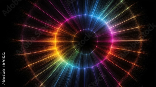 rainbow light center radial explosion isolated in blac background