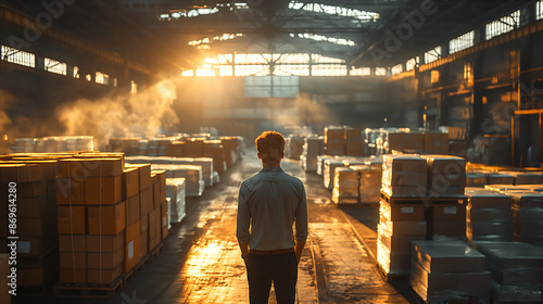 Busy city life with a factory worker, businessman, and woman walking on a street near a railway station