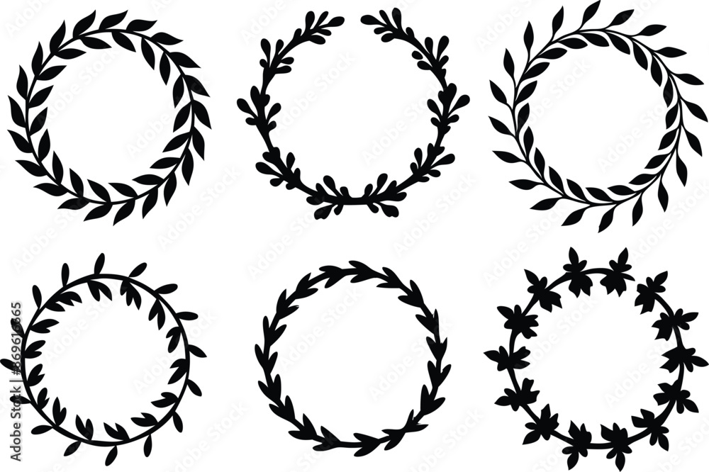 Hand drawn floral frame Leaf Wreath logo, wedding frame, invitation card template, on white background, Hand drawn floral frame Leaf Wreath logo, wedding frame, invitation card template, on white background,