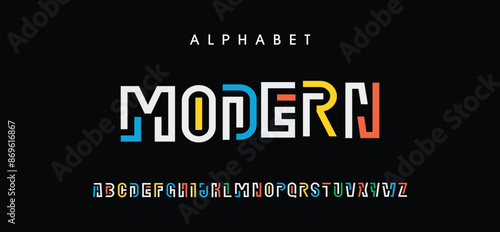 Design Modern abstract digital alphabet font. Minimal technology typography, Creative urban sport fashion futuristic font and with numbers. vector illustration.