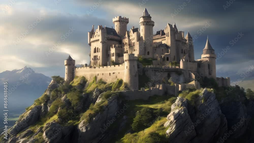 ancient Scotland castle in mountains under cloudy sky ancient Scotland castle in mountains under cloudy sky