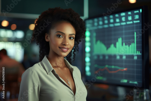 business person in a company interior with a chart background