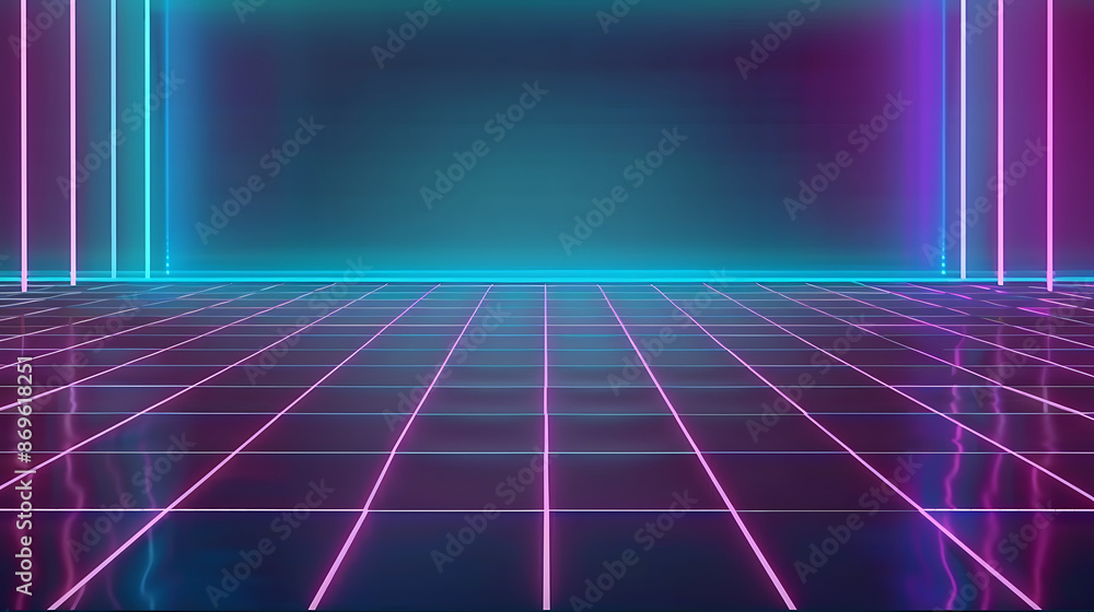 Futuristic Neon Grid Room Background Futuristic Neon Grid Room Background