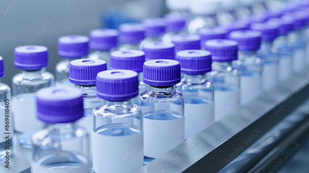 Medical vials on production line at pharmaceutical factory, Pharmaceutical machine working pharmaceutical glass bottles production line Medical vials on production line at pharmaceutical factory, Pharmaceutical machine working pharmaceutical glass bottles production line