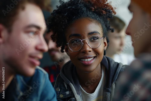 Group of Diverse Friends Engaging in Lively Conversation