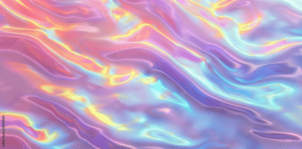 Fototapeta premium Soft Holographic Pastel Rainbow Swirl Background Pattern - Modern Iridescent Unicorn Marble Texture Illustration