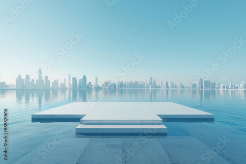Modern buildings by the lake. Empty architectural background.