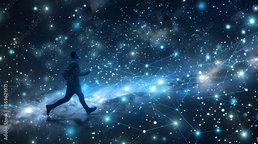 Fototapeta premium Starry Road to Celestial Journey for Ambitious Businessman