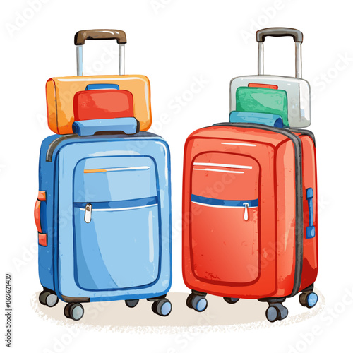 Vector watercolor realistic trolley suitcases isolated white background (13)