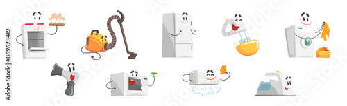 Cartoon Electronic Device and Home Appliance Vector Set