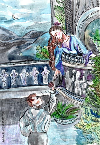 Fairy-tale characters prince and princess.Painted with  paints