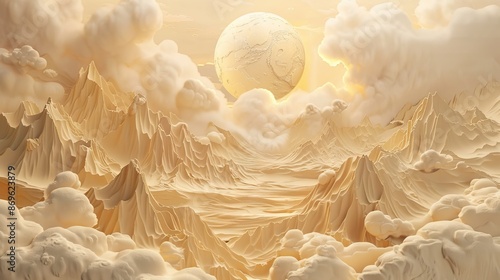 Beautiful mountain 3d relief wallpaper. Mural wallpaper. Wall art. AI generated illustration