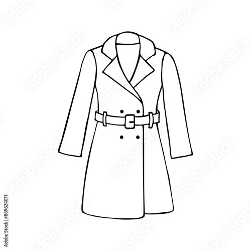 Doodle trench coat. Hand drawn vector illustration