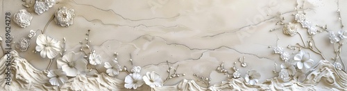 3d white flower Wallpaper Background golden art for digital printing wallpaper, mural, custom design wallpaper. AI generated illustration