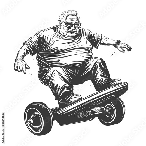 Grumpy Grandpa's Board: Quirky Black and White Illustration.