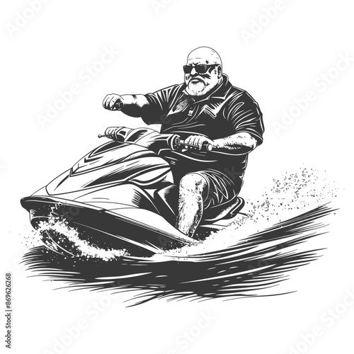 Cool Santa on Jet Ski: Black and White Water Adventure.