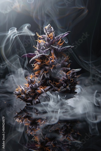 Cannabis bud surrounded by thick smoke. Ai generative photo