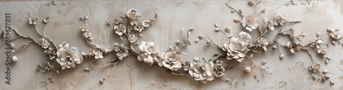 3d white flower Wallpaper Background golden art for digital printing wallpaper, mural, custom design wallpaper. AI generated illustration