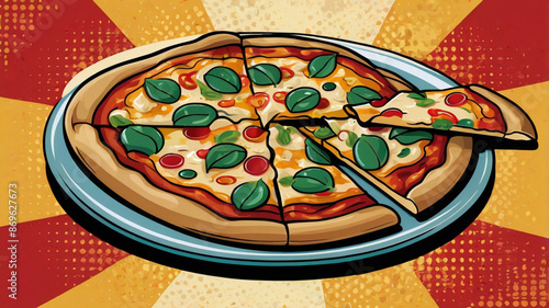 Wallpaper Mural Attractive pizza advertisement in vector and pop art style Torontodigital.ca