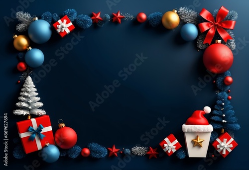 Christmas card with an empty place to write text and New Year's wishes. Christmas ornaments and decorations. 