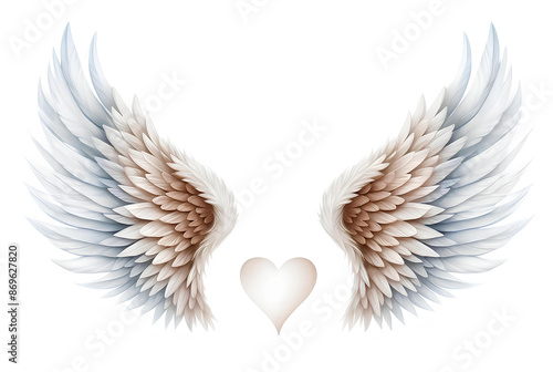 Watercolor illustration of holographic angel feather feather wings on white background