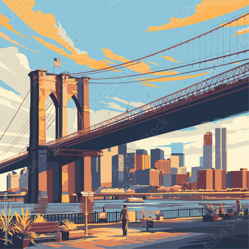 Iconic Brooklyn Bridge Vector Illustration
