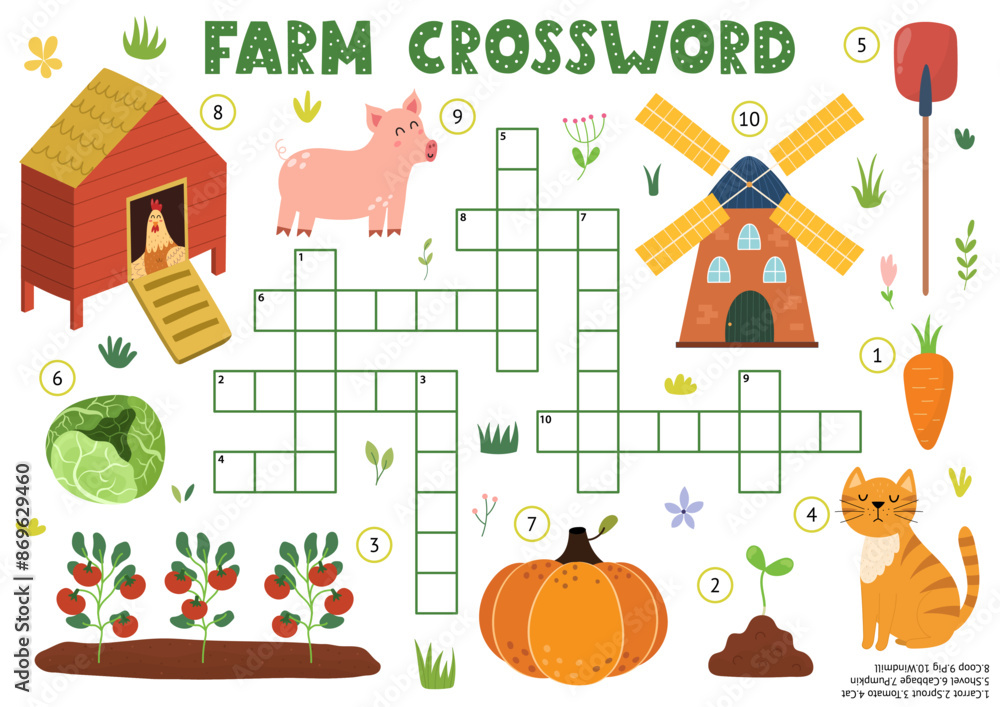 Crossword for kids with cute farm characters Word search puzzle Crossword for kids with cute farm characters Word search puzzle