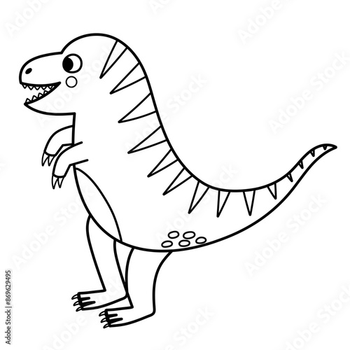 Cute black and white tyrannosaurus rex in cartoon style isolated element. Funny dinosaur t-rex of jurassic period for kids design. Prehistorical dino clipart in outline. Vector illustration 