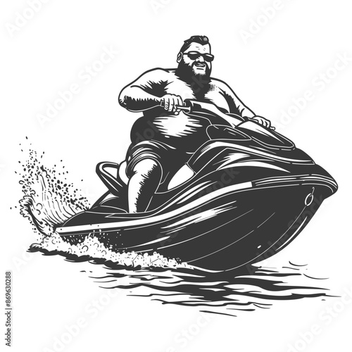 Bearded Man on Jet Ski: Summer Fun, Water Sports, Vector Illustration