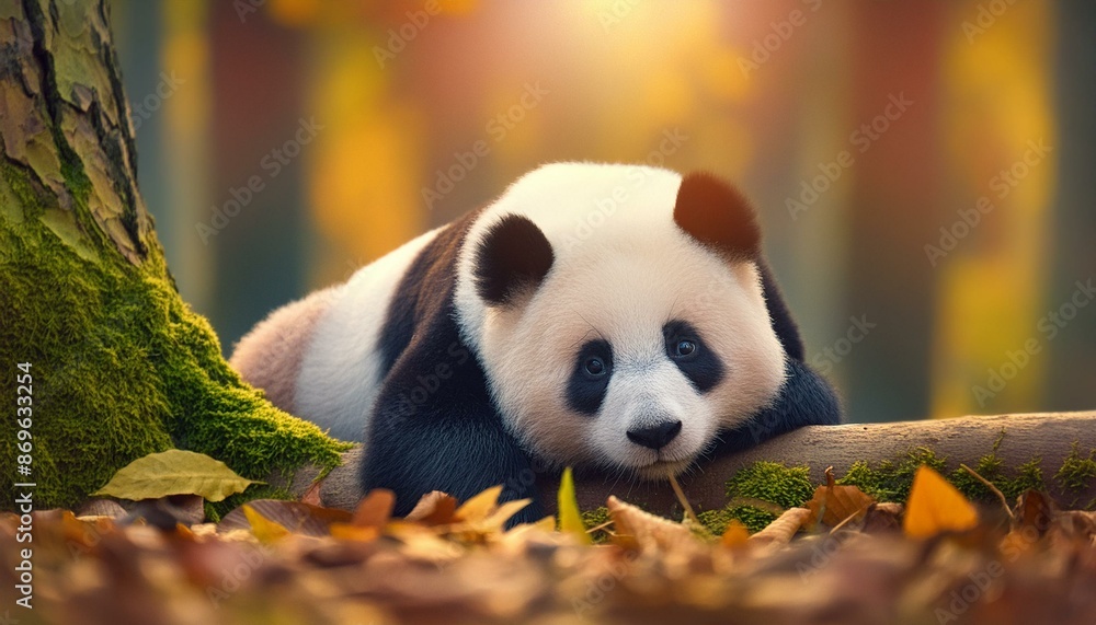Fototapeta premium giant panda bear relaxing in the forest
