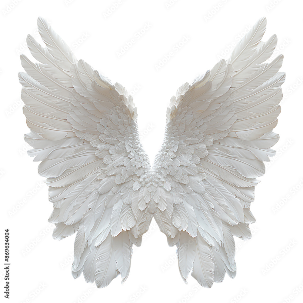 Fototapeta premium White angel wings spread out symmetrically.