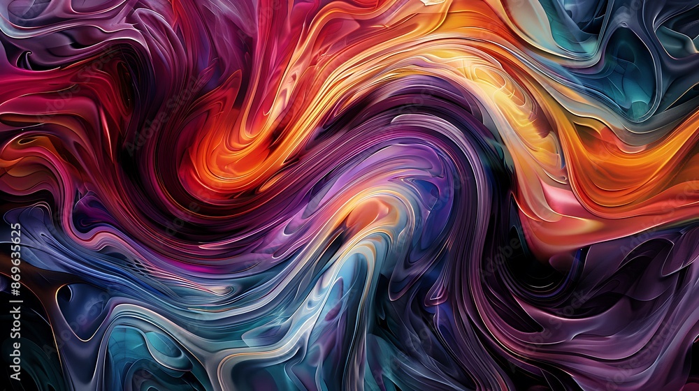 Obraz premium Fluid swirls of diverse colors blending seamlessly into a mesmerizing abstract pattern.