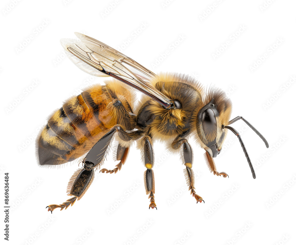 Honey bee with wings and stripes, isolated on white background. Honey bee with wings and stripes, isolated on white background.