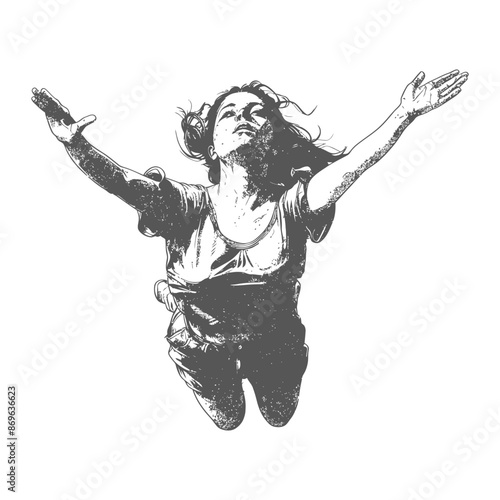 flying woman with engraving style black color only