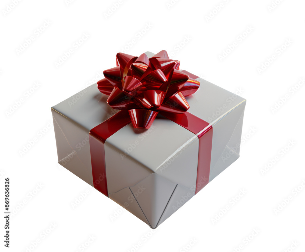 White gift box with red ribbon and bow, isolated on white background White gift box with red ribbon and bow, isolated on white background