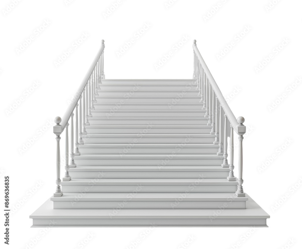 Fototapeta premium White staircase with evenly spaced steps, isolated on white.