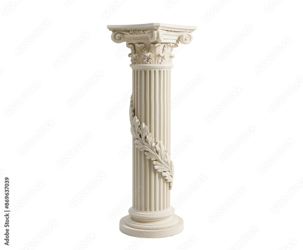 Classic white column with Corinthian capital on white background.. Classic white column with Corinthian capital on white background..