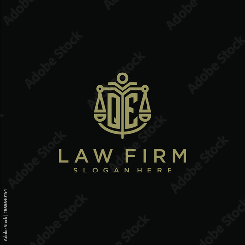 QE initial monogram logo for lawfirm with scale vector design