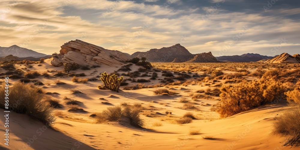 Fototapeta premium Yellow wild desert adventure exploration oasis with nature outdoor scene view