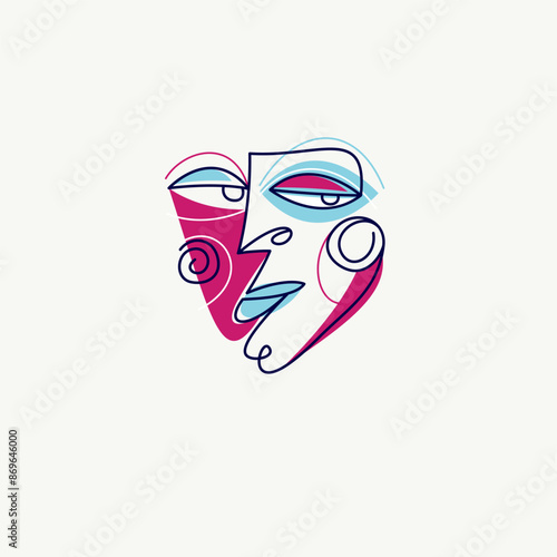 Abstract face vector art, illustration of face stylized artistic style, human abstraction art, surreal and bizarre portrait.