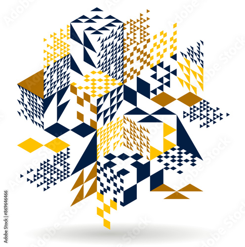 Isometric 3D cubes vector abstract geometric background, yellow abstraction art architecture city buildings theme, cubic shapes and forms composition lowpoly style.